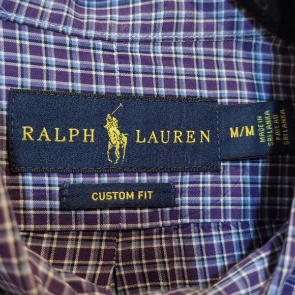 Ralph Lauren Custom Fit Button Down Dress Shirt Plaid Pleated Blue Label - Picture 5 of 9